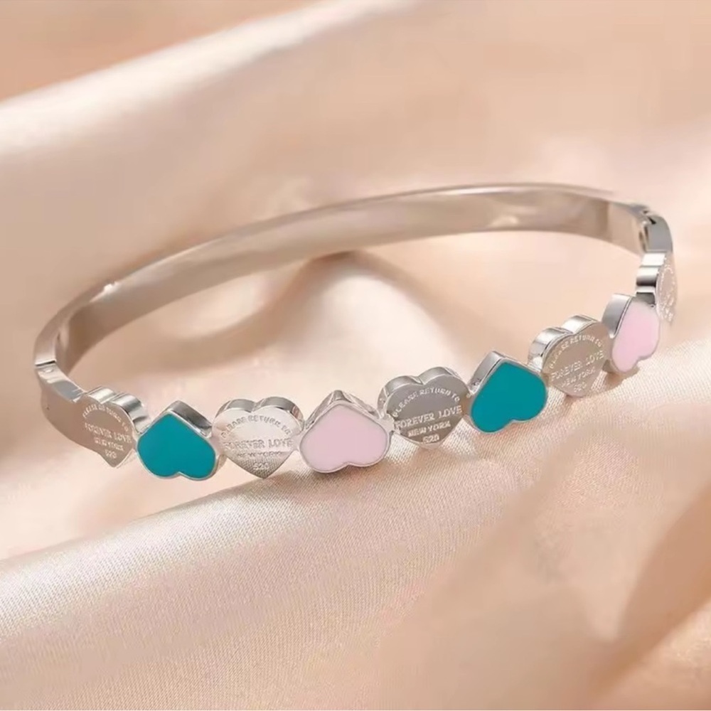 Colorful Heart Gold Bangle Bracelet - Picture 2 of 5